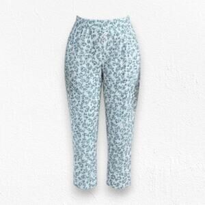 Theory White Blue Floral Silk Mid Rise Tapered Boho Whimsy Pants Trousers Size 0